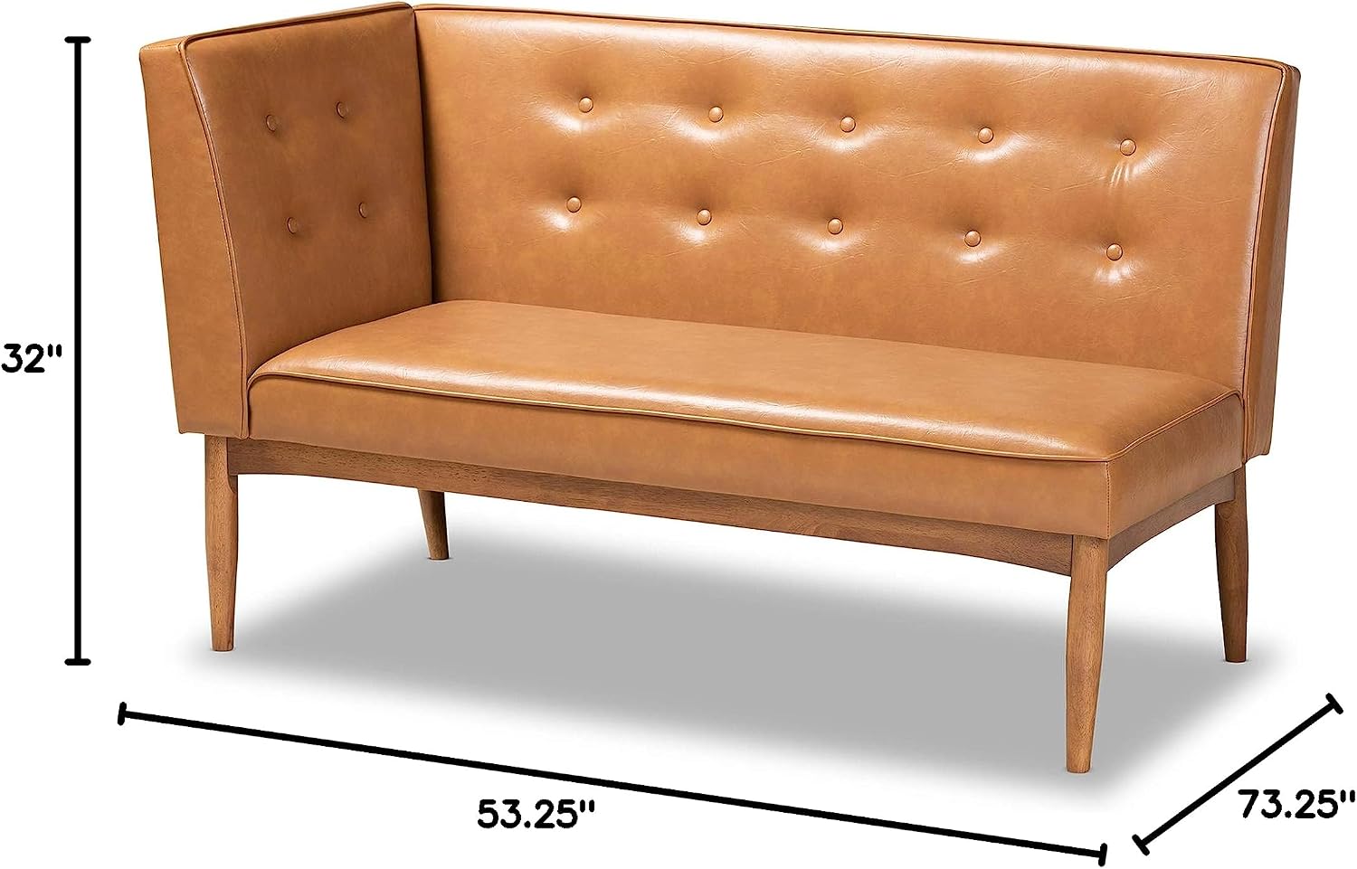 Baxton Studio Arvid Mid-Century Modern Tan Faux Leather Upholstered and Walnut Brown Finished Wood 2-Piece Dining Corner Sofa Bench