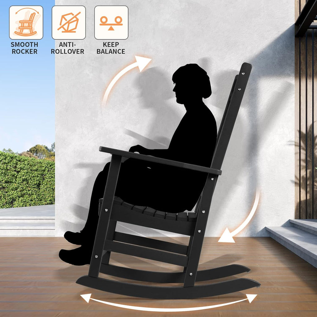 FUNBERRY Outdoor Rocking Chairs Set of 2, HDPE All Weather Poly Lumber Rocker, High Back Patio Rockers Easy Assembly