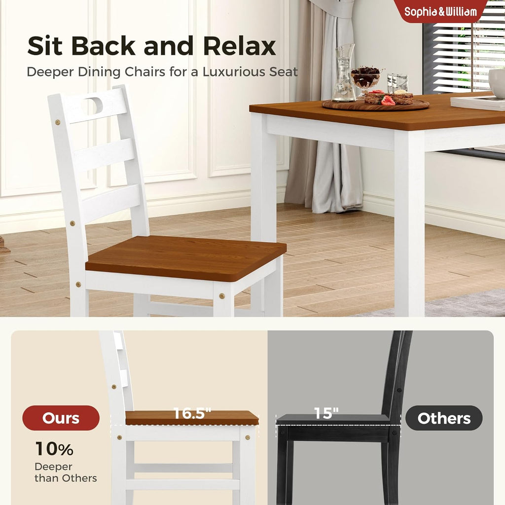 Sophia & William 5 Piece Dining Table Set for 4, Wood Kitchen Table and Chairs Set, 45" Rectangular Breakfast Dining Table and 4 Chairs, Farmhouse Kitchen Dining Room Set, Walnut & White