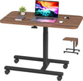 Homkdom C Shaped Table with Wheels, Side End Table with Extended Desktop, Adjustable Rolling Desk for Small Space, Dorm, Height Adjustment (29.5"-44"), Walnut Brown