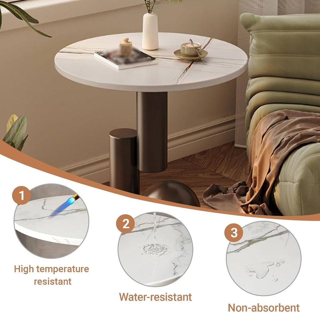 Small Round Marble Sofa Side Table, Creative Mini Leisure Accent End Table, Stone Countertop and Metal Base, Rounded Corners, for Living Room, Bedroom, Indoor(Black B,40 * 55CM/15.7 * 21.7IN)