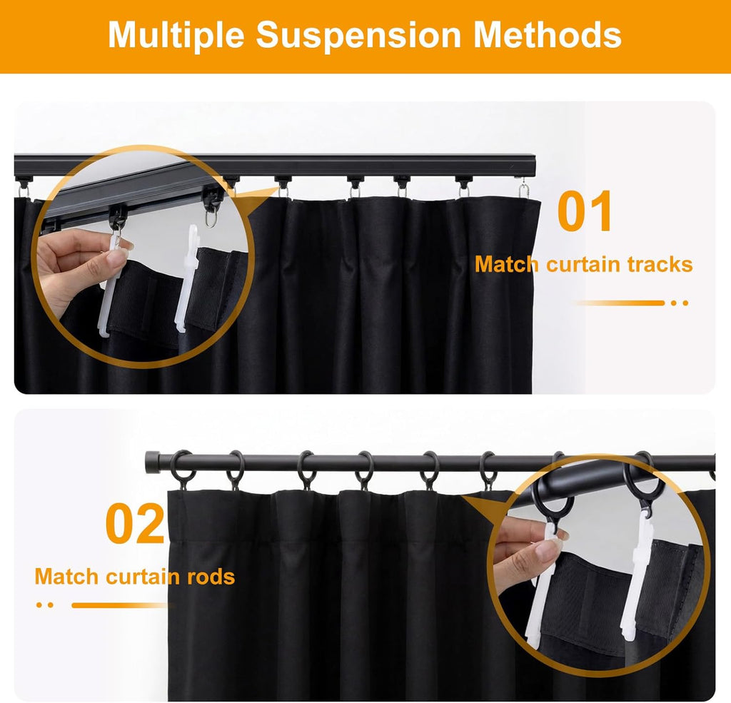 hoeflife Room Divider Curtains Blackout Floor to Ceiling Curtain with Hook Wall Mount Sliding Door Curtains Ceiling Mount Extra Wide Curtain Wall Divider for Room Separation (Black, W100 x H84 Inch)