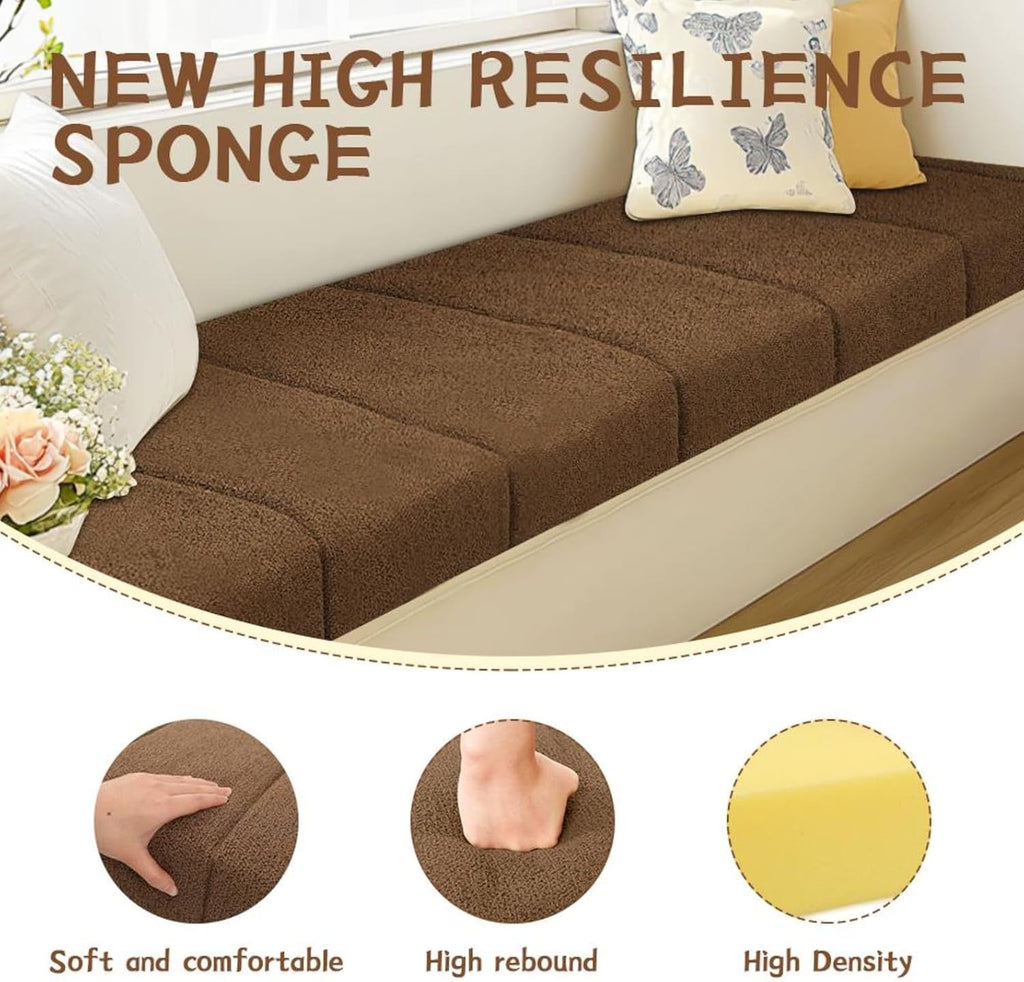 Custom Window Seat Cushions Indoor Waterproof Anti-Cat Scratch Circle Fleece Bay Window Cushion Comfortable Thickened Foam Customized Bench Seating Cushion for Indoor Furniture with Non-Slip Bottom