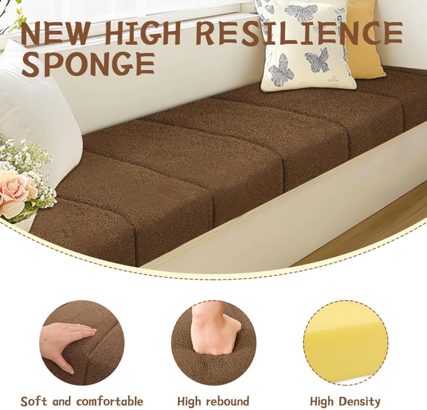 Custom Window Seat Cushions Indoor Waterproof Anti-Cat Scratch Circle Fleece Bay Window Cushion Comfortable Thickened Foam Customized Bench Seating Cushion for Indoor Furniture with Non-Slip Bottom
