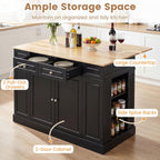LOKO 48" Stationary Kitchen Island with Drop Leaf, Rubber Wood Top Butcher Block Island Table with 2 Drawers, Cabinet & Adjustable Shelf, Multipurpose Kitchen Cart for Dining Room, Living Room & Bar