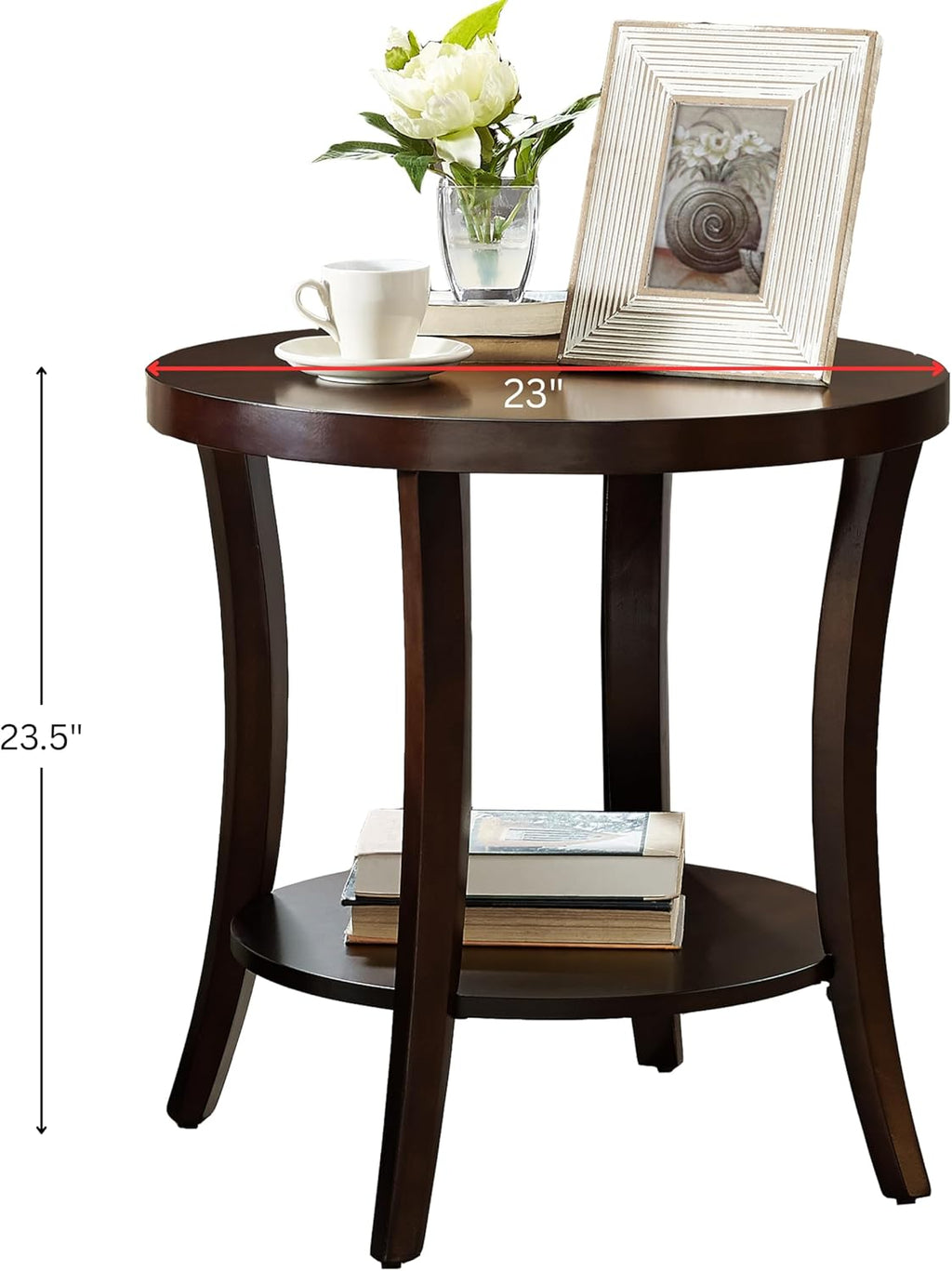 23" Contemporary Wooden Side Table, End Table with Storage Shelf, Accent Table with Wide Display Space for Indoor Home Decor, Espresso