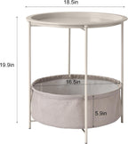 VECELO Round Side/End Table with Fabric Storage Basket，Metal Anti-Rust and Waterproof Small Bedside Nightstand with Removable Tray Top for Living Room，Balcony & Laundry，Grey /1pcs with Basket