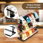 J JACKCUBE DESIGN Tea Bag Organizer Steel and Acrylic 3 Tier, 15 Compartment Tea Bags Sugar Packets Coffee Station Storage Holder for Cabinet Countertop Office (Black)- MK956A