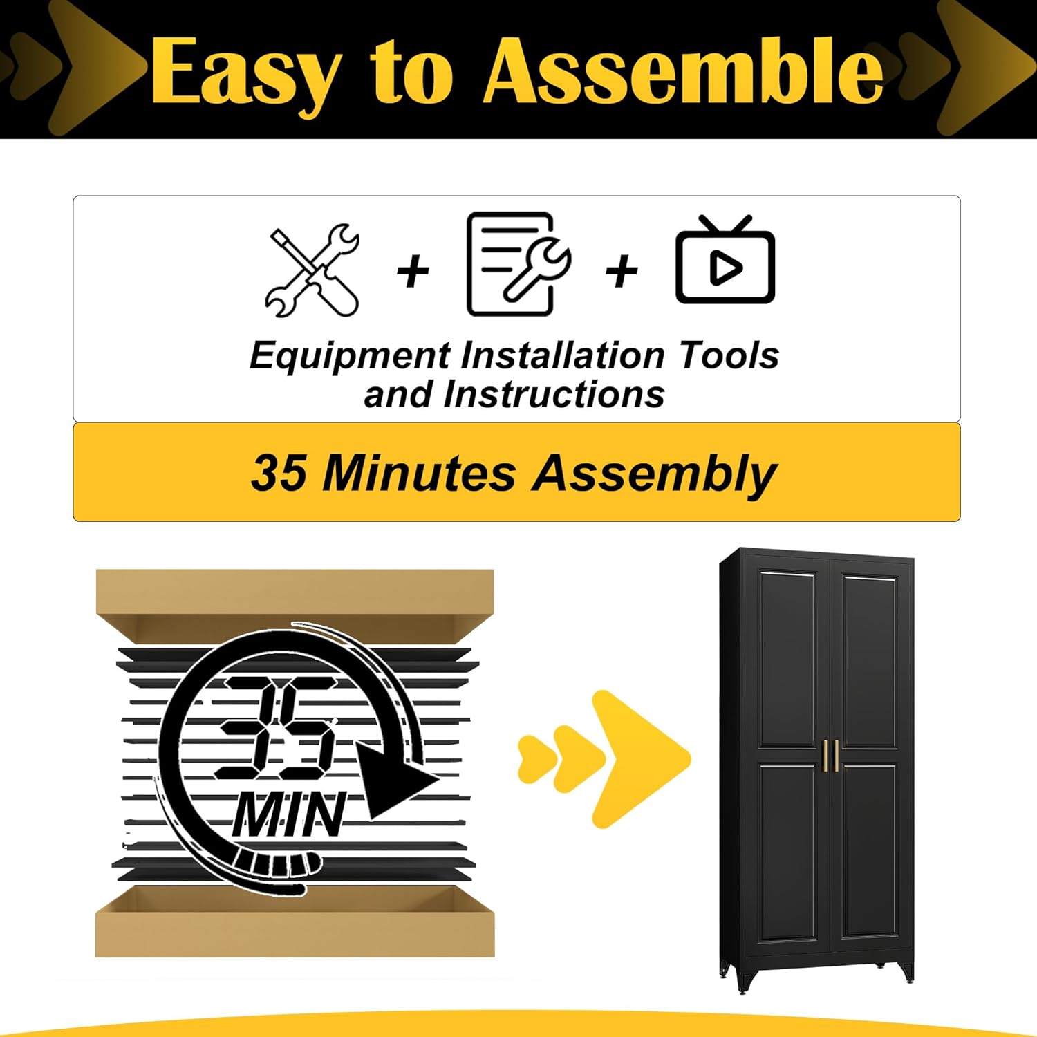 SteeLoong Kitchen Pantry Cabinet,75”Black Metal Storage Cabinets with Doors and 4 Adjustable Shelves,Kitchen Cabinet with 2 Gold Handles,Tall Cabinet for Livingroom, Bathroom