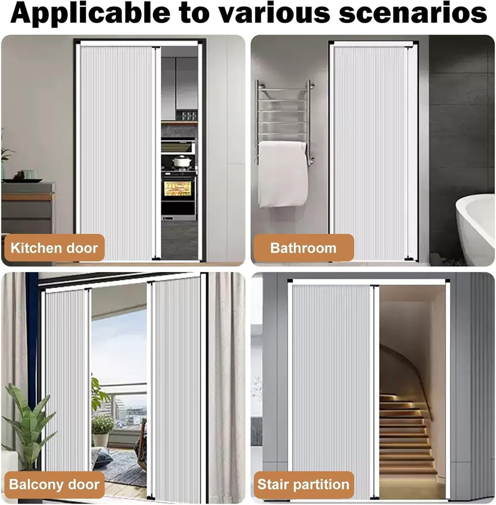 40x57 Retractable Aluminum Sliding Door – Soundproof, Waterproof Low Track Interior Folding Doors for Closet, Room Divider, Living Room, Bedroom, Kitchen, Office White (WxH) 47x76in/119.4x193cm