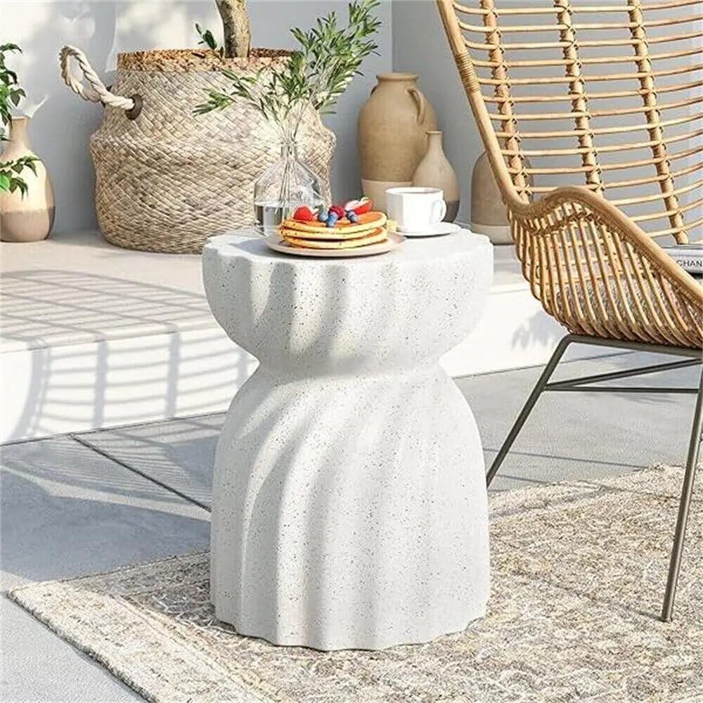 13.78x13.78x19.09 inch Contemporary Lightweight Concrete Accent Side Table Patio Hourglass Side End Table Coffee Table Accent Table Garden Stool for Living Room Office