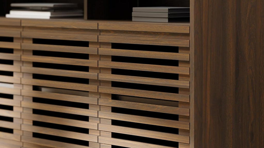 FENSULN Buffet Sideboard Cabinet Modern Storage Cabinet with Louvered Door and Adjustable Shelf for Kitchen, Coffee Bar, Living Room, Brown