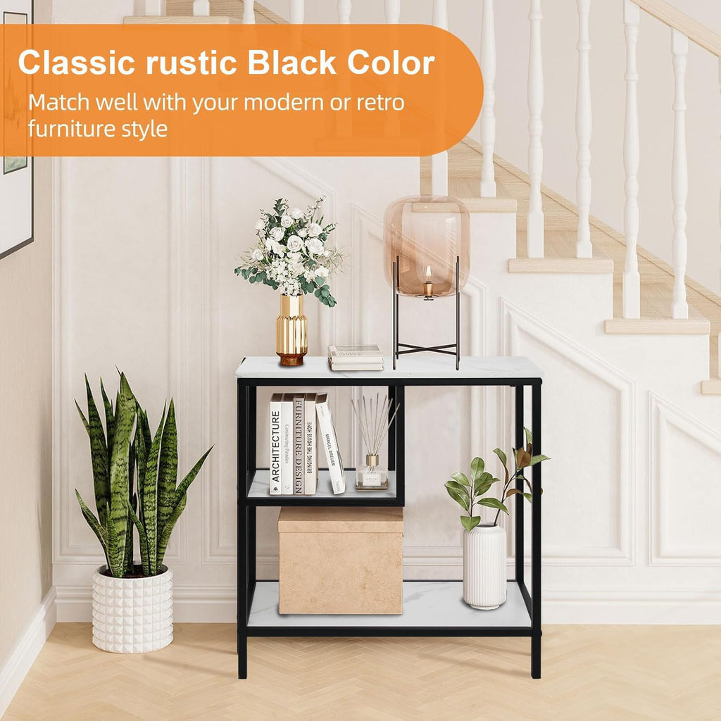 AT-VALY End Table Set of 2, 3-Tier Small End Table, Nightstand for Living Room, Bedroom, Office, Bathroom (Black)