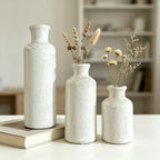 Modern Ceramic Vase Set of 3,White Rustic Vase Home Decor, Farmhouse Vase Decor for Shelves,Entry Table,Living Room,Fireplace