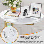 C Shaped End Table, Oval Couch Side Tables for Living Room, Sofa End Table with Metal Frame, Small Wooden Snack Table for Bedroom, Small Spaces, Easy Assembly, Gold