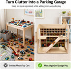 Wooden Toy Car Garage, Pine Wood Parking Garage with Ramp, Kids Vehicle Storage Organizer, Multi-Level Display Shelf for Playroom, Gift for Boys and Girls