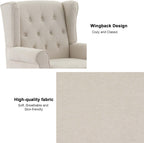 Accent Chair, Upholstered Armchair with Button Tufted High Back & Solid Wood Legs, Comfy Wingback Reading Single Sofa Chair for Small Spaces, Living Room, Bedroom