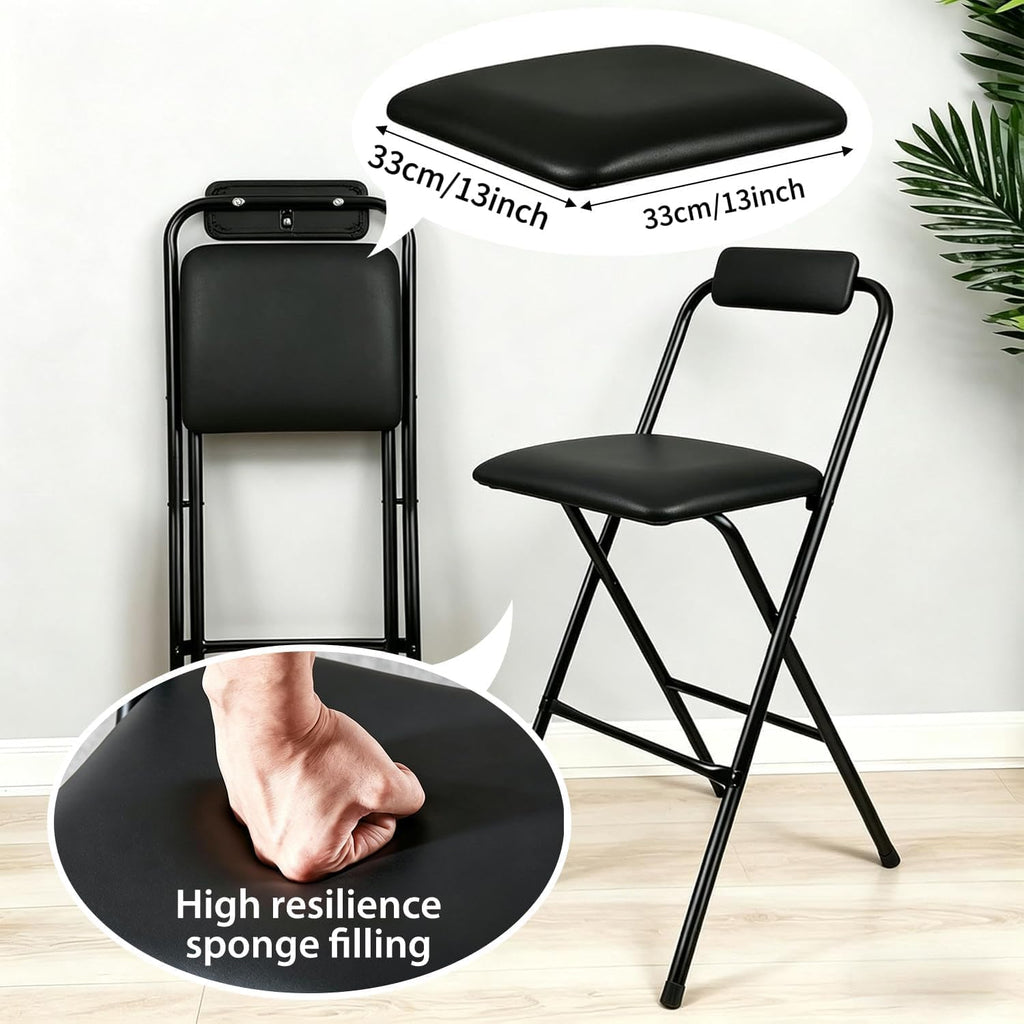 Folding Stool with Back,1Pcs Height for Kitchen Counter & Bar Table, Tall Foldable Stool Chair Portable Adult Seat Leather Padded Kitchen Shop Comfortable and Sturdy 29.5 Inch