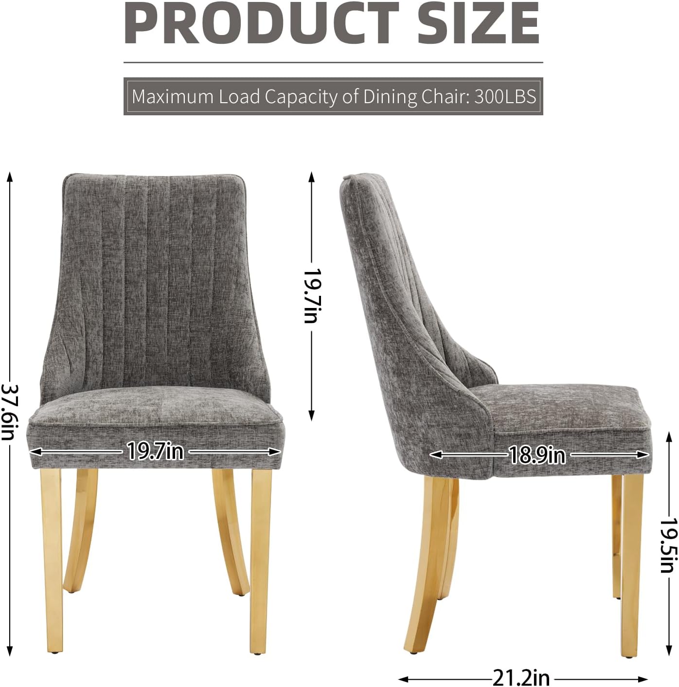 Dining Chairs Set of 6，Modern Channel Tufted Upholstered Dining Chairs with Golden Stainless Steel Legs, Comfortable Chenille Fabric Kitchen Chairs for Dining Room (Grey, 6pc)