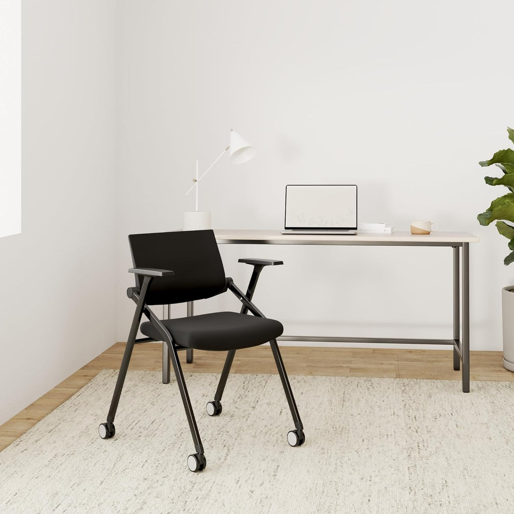 2 Pack Stackable Conference Room Chairs with Wheels and Paddle, Ergonomic Mesh Back and Arms for Meeting, Conference, Reception, Training Room & Home Office Desk Folding Chairs