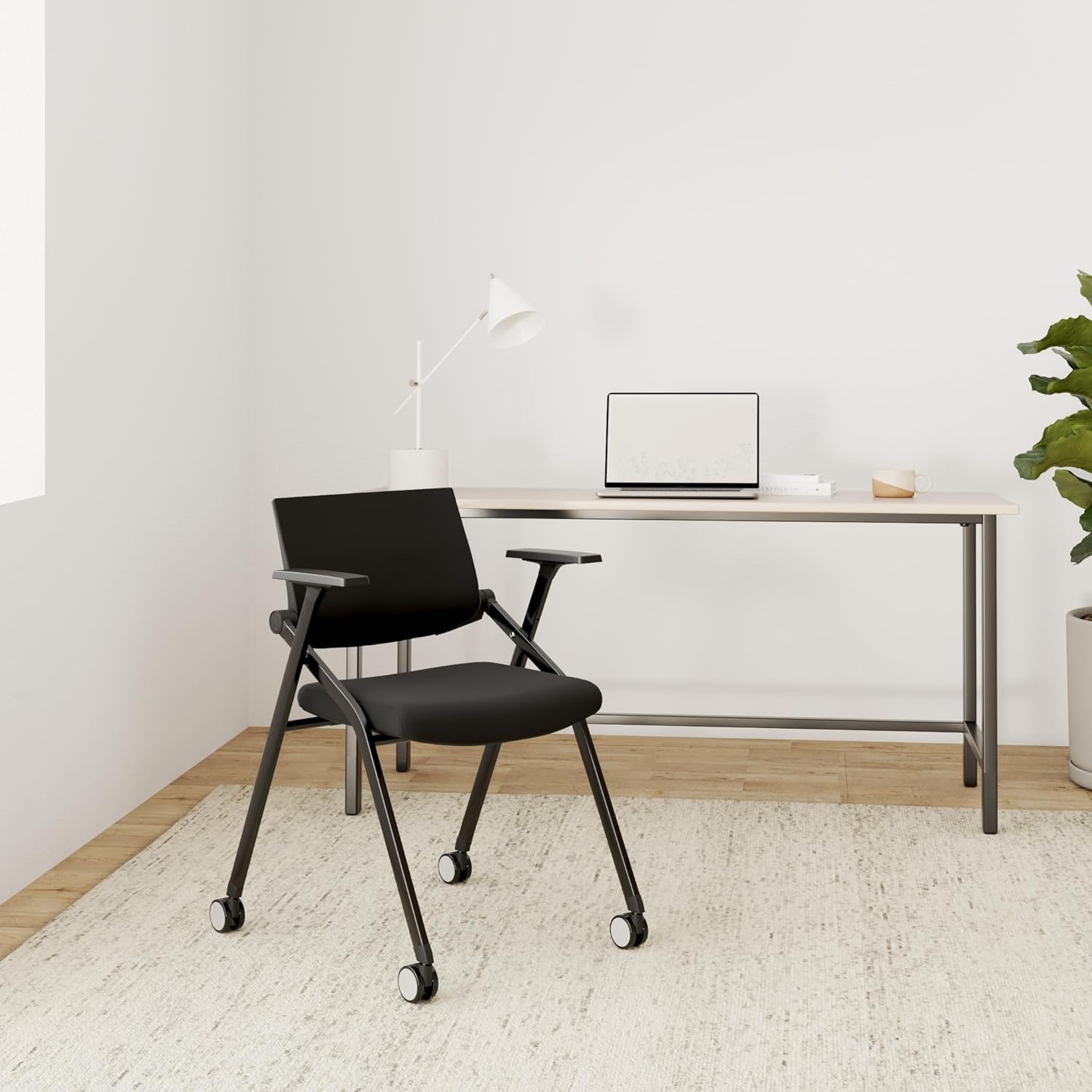 2 Pack Stackable Conference Room Chairs with Wheels and Paddle, Ergonomic Mesh Back and Arms for Meeting, Conference, Reception, Training Room & Home Office Desk Folding Chairs