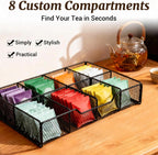 NANXITU Tea Holder Organizer,Wood Tea Box Organizer Storage Box | Tea Caddy for Tea Bags Organizer Drawer,with 8 Compartments Multi-Functional Tea Station Chest for Countertop