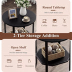GOFLAME 2-Tier Round End Table, 20” Couch Sofa Side Table with Octagonal Storage Shelf & Metal Frame, Industrial, Modern Bedside Tables, Compact Nightstand for Living Room, Bedroom (Black,1)
