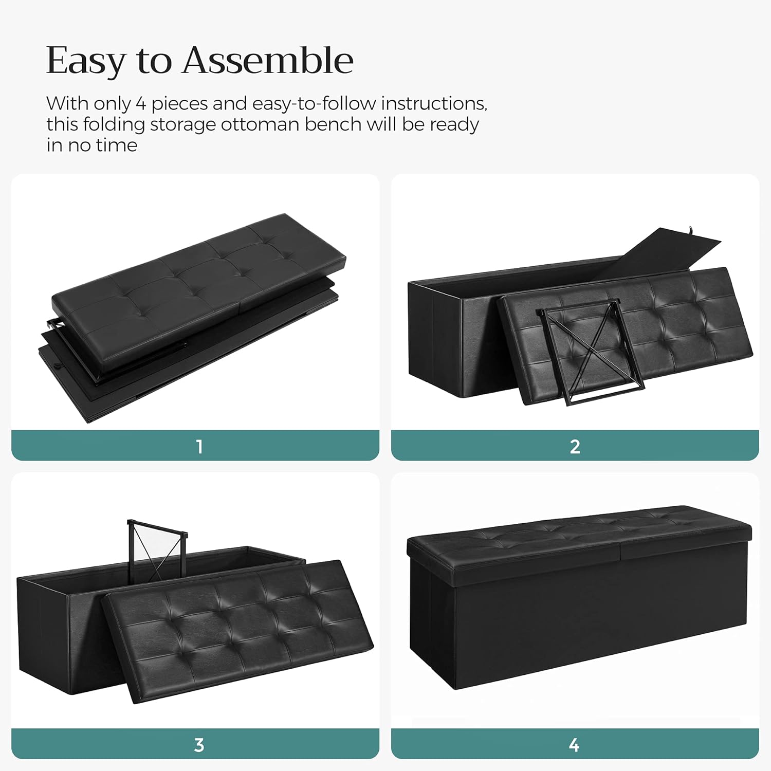 SONGMICS MAZIE Collection - 43 Inches Storage Ottoman Bench with Flipping Lid, Storage Chest with Iron Frame Support, Load 660 lb, for Living Room, Bedroom, Synthetic Leather, Black ULSF75BK