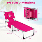 Giantex Face Down Tanning Chair, Folding Beach Lounge Chair w/ 4-Position Adjustable Backrest, Outdoor Sunbathing Lounge Chair w/Face Arm Holes & Storage Pocket for Patio Deck Poolside (2, Pink)