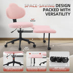 Ergonomic Cross Legged Chair, 360° Swivel Meditation Chair with Wheels, Height Adjustable Seat for Meditation, ADHD & Yoga, Teddy Fabric Yoga Stool for Home Office, Pink