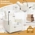 Power Swivel Rocking Chair Nursery with Armrest Storage, Skin-Friendly White Corduroy Nursing Chair Copy Thickened High-Density Foam Rocking Recliner with USB & C Port, Cup & Phone Holder