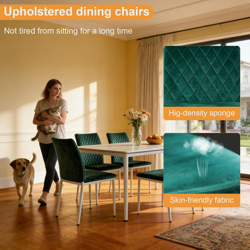 Lightdot Dining Chairs Set of 2, Accent Parsons Diner Chair Upholstered Fabric Stylish Kitchen Chairs with Metal Legs and Padded Seat for Dining Room, Vanity, Living Room, Bedroom Office,Green