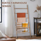 Blanket Ladder Shelf 6.4FT, 38 inch Wide Solid Wooden Blanket Ladder for Living Room, 6-Layer Farmhouse Rustic Quilt Rack for Living Room Bathroom