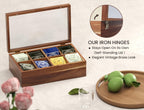 Acacia Wood Tea Bag Storage Box with 8 Compartments & Clear Window | Selected natural wood with elegant grain, versatile for coffee sugar candy jewelry, magnetic sealed lid, smooth finish
