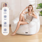 MAXYOYO Bean Bag Chair, Comfy Bean Bag Sofa with Back Support, Faux Fur Bean Bag Chair for Adults and Kids, Stuffed Floor Sofa for Living Room, Bedroom, Apartment, Beige