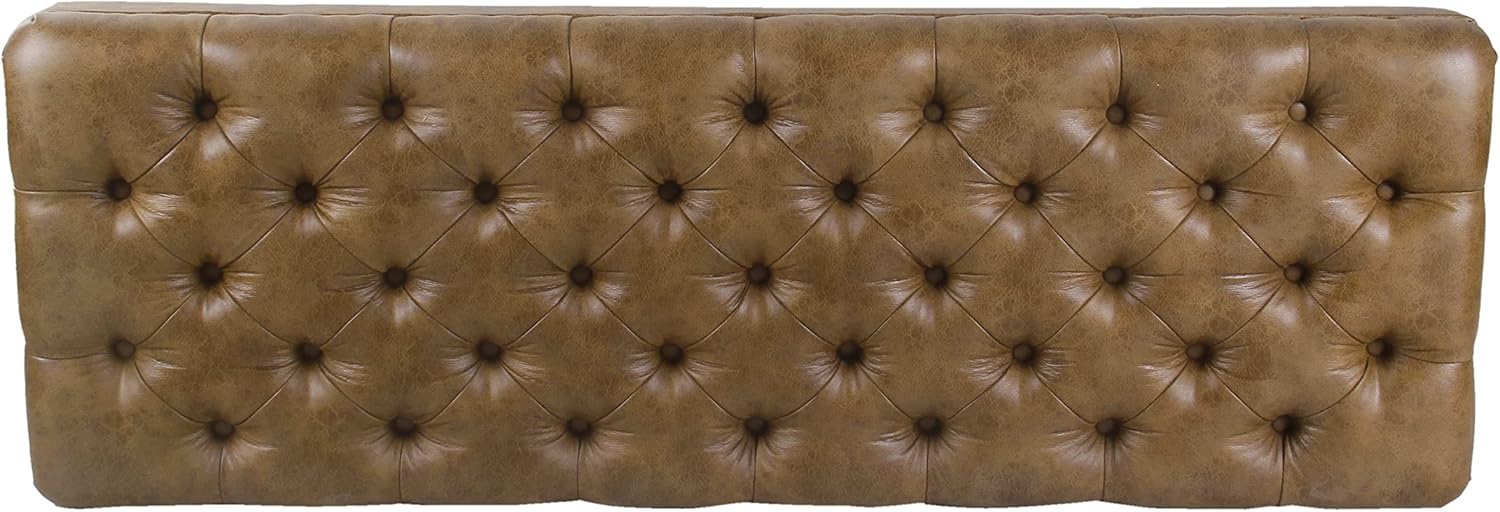 HomePop Large Upholstered Tufted Bench – Light Brown Leather