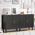 fineway 63" Sideboard Buffet Cabinet, Mid Century Modern Credenza Storage Cabinet with Adjustable Shelves & Carved Handles, Large Kitchen Buffet Table Coffee Bar for Dining Room & Living Room - Black