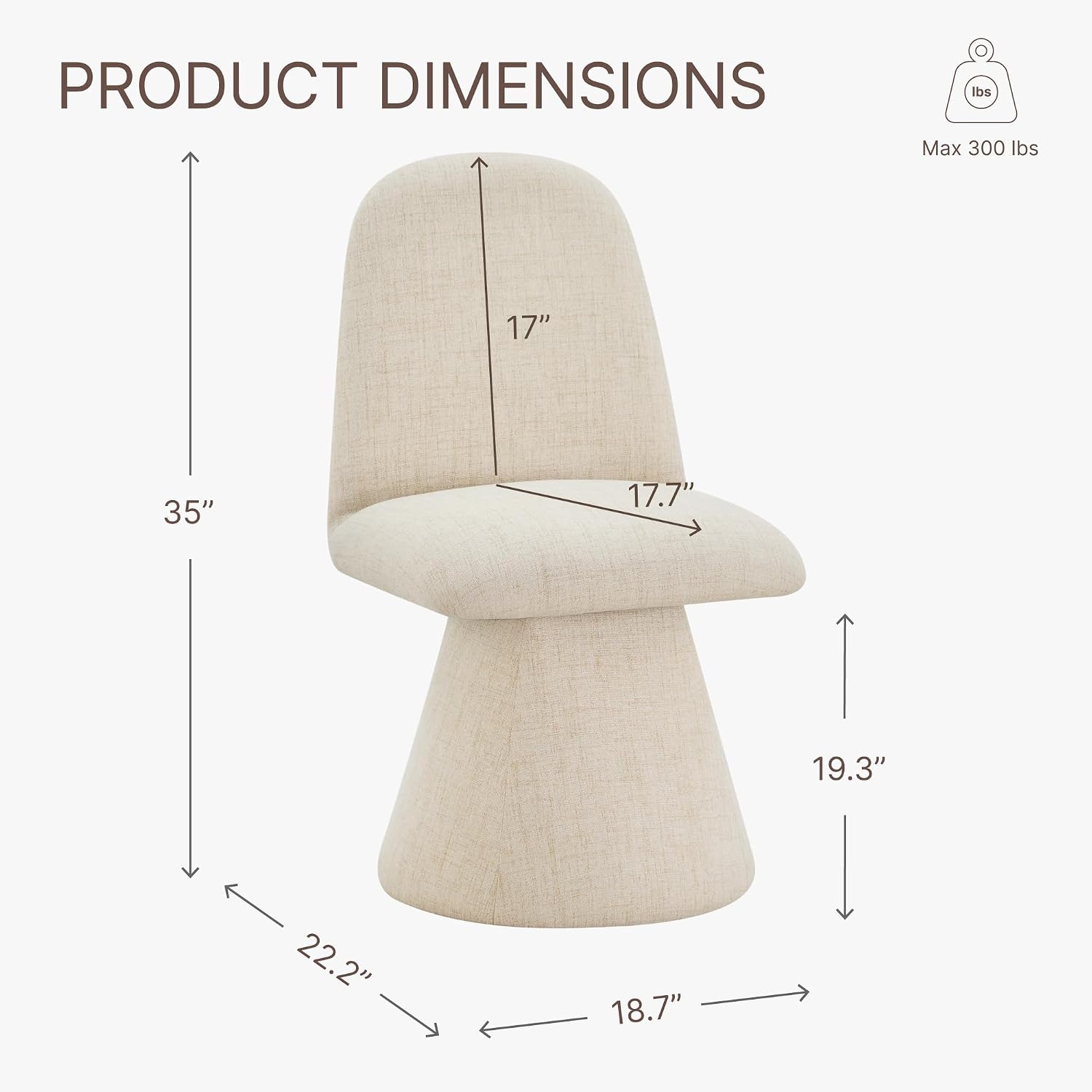 KISLOT Swivel Dining Chairs Set of 1, Modern Upholstered Dining Chair Mid Century Kitchen Chairs with Wave Shaped High Back, 360 Degree Rotating Vanity Chair for Dining Room, Bedroom, Farmhouse, Sand