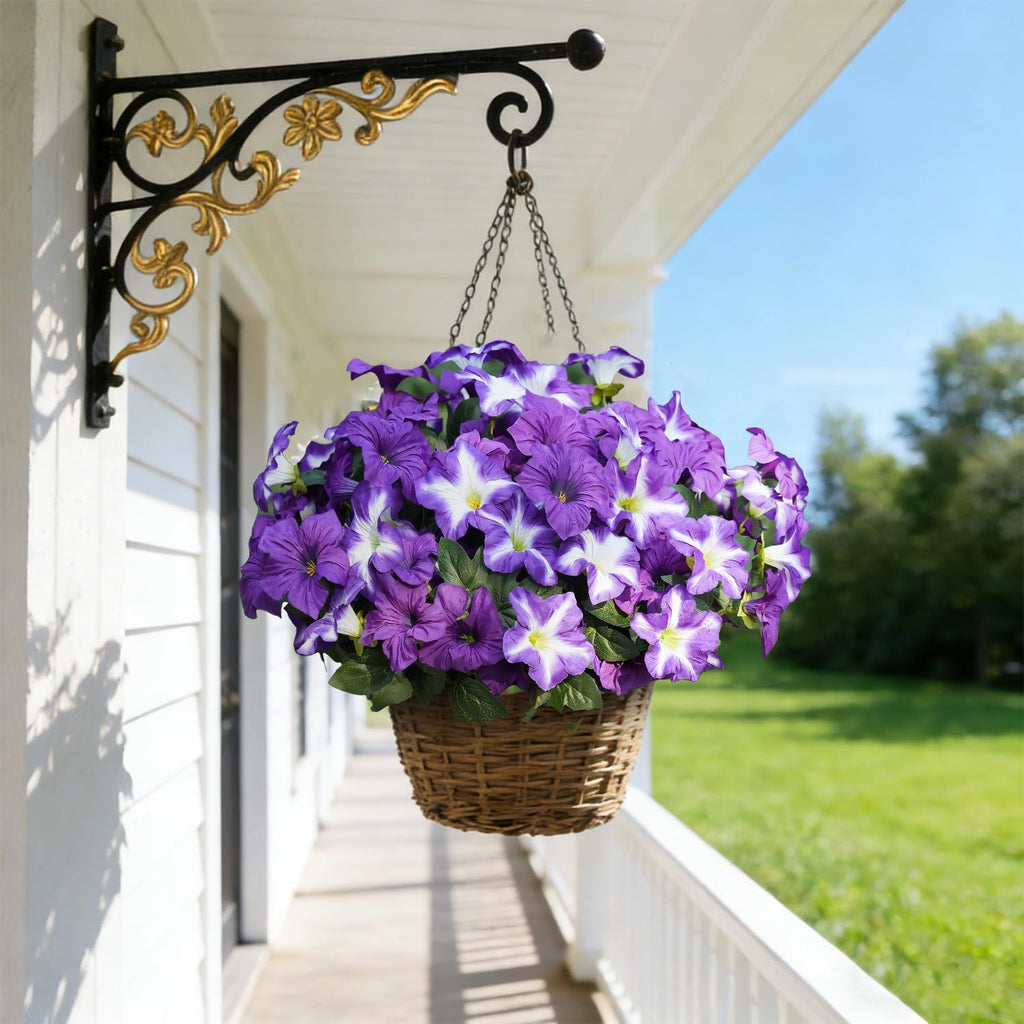 FULLMUSIC Spring Artificial Flowers for Outdoors, UV Resistant Fake Morning Glory, Look Real Faux Silk Plants for Front Door Garden Porch Planter