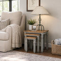 OSHOME 3-Piece Farmhouse Nesting Side Table Set – Solid Pine Wood End Tables in Corona Gray with Rustic Wood Top