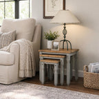 OSHOME 3-Piece Farmhouse Nesting Side Table Set – Solid Pine Wood End Tables in Corona Gray with Rustic Wood Top