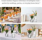 Glass Bud Vases Set of 16 - Assorted Small Mini Glass Vases for Flowers, Crystal Vintage Vase Set, Bulk Centerpieces for Table Décor, Wedding, Home and Events (Clear, 16 Pcs)