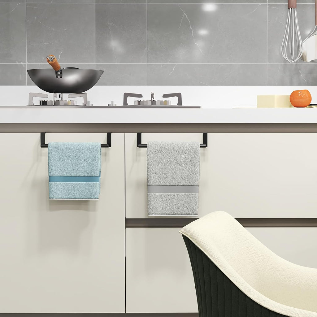 STWWO Over the Door Towel Rack, Kitchen Towel Holder Over Cabinet Door Towel Bar Stainless Steel for Cupboard for Kitchen Dish Towel Holder Hanger Rv Towel Rack, 2 Pack (Black)