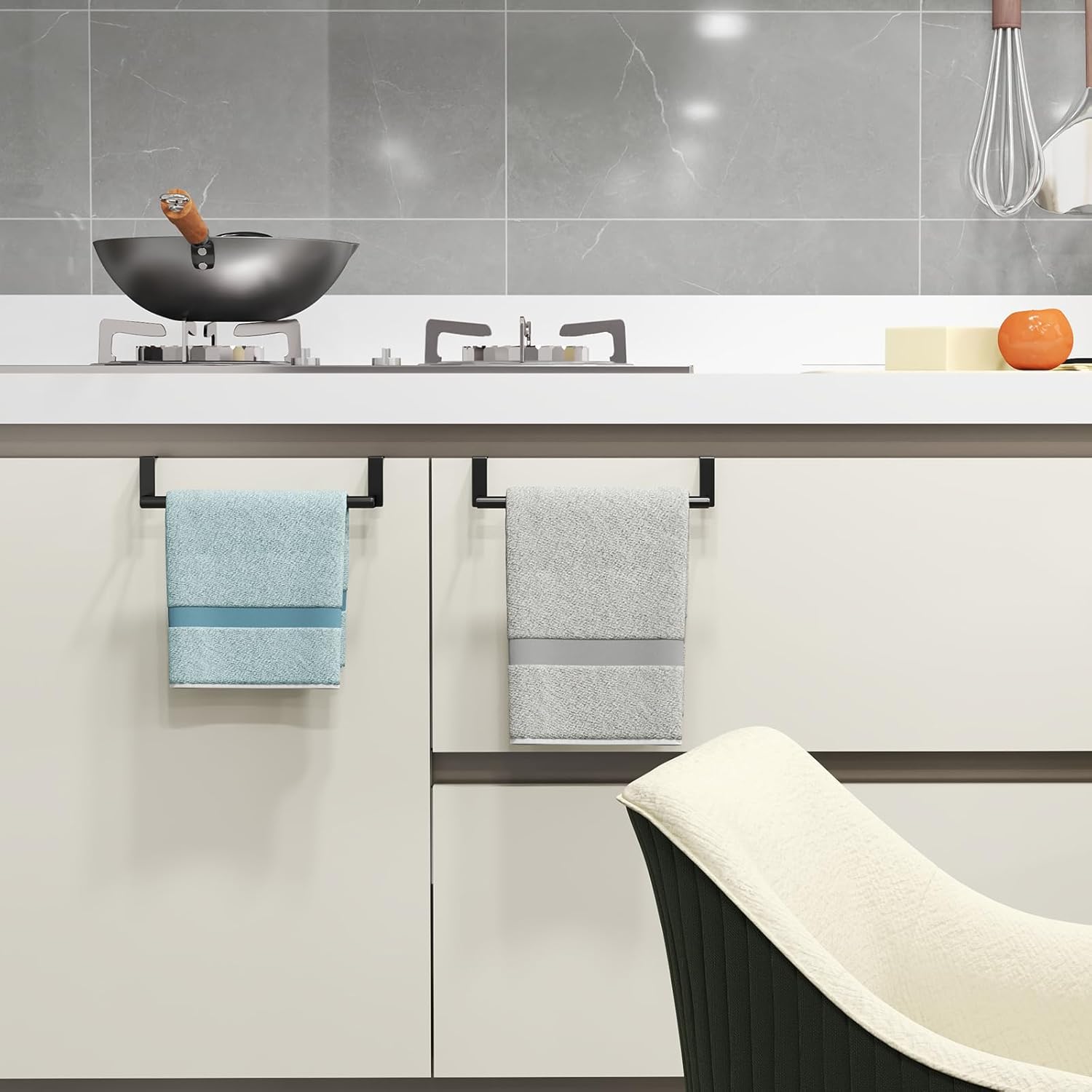 STWWO Over the Door Towel Rack, Kitchen Towel Holder Over Cabinet Door Towel Bar Stainless Steel for Cupboard for Kitchen Dish Towel Holder Hanger Rv Towel Rack, 2 Pack (Black)