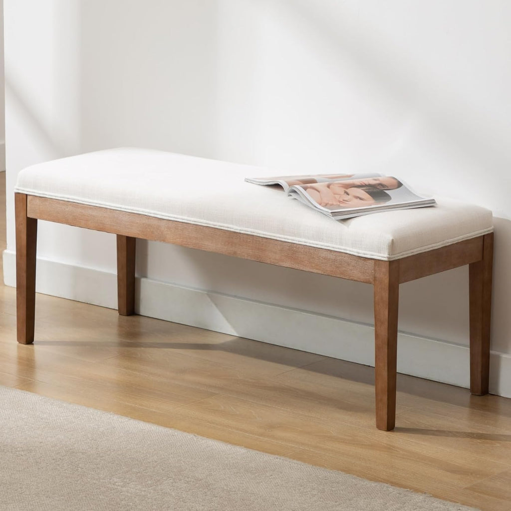 chairus Padded Entryway Bench Linen Upholstered Dining Table Benches Farmhouse Shoe Bench Seat for Hallway Bedroom End of Bed Vintage 45.5" Wooden Leg Benches for Kitchen Restaurant Window, Beige