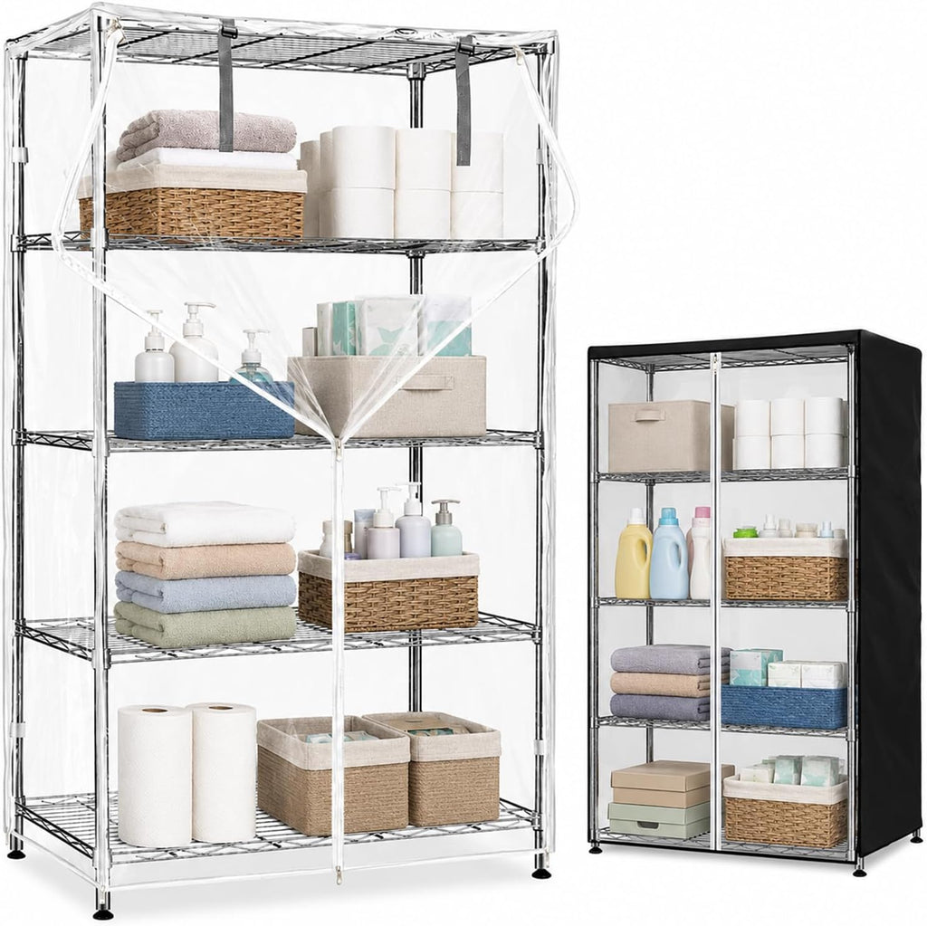 Custom Size Clear Wire Shelf Dust Cover,Waterproof Storage Wire Rack Covers with Zipper,Dustproof Shelf Covers for Wire Shelving,4 Styles, Durable PVC/Oxford Cloth