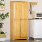 67" Kitchen Pantry Cabinet, Pinewood Storage Cabinet with 2 Door & Adjustable Shelves, Freestanding Cupboard Utility Sideboard Large Hutch Cabinets for Kitchen Dining Room,Brown