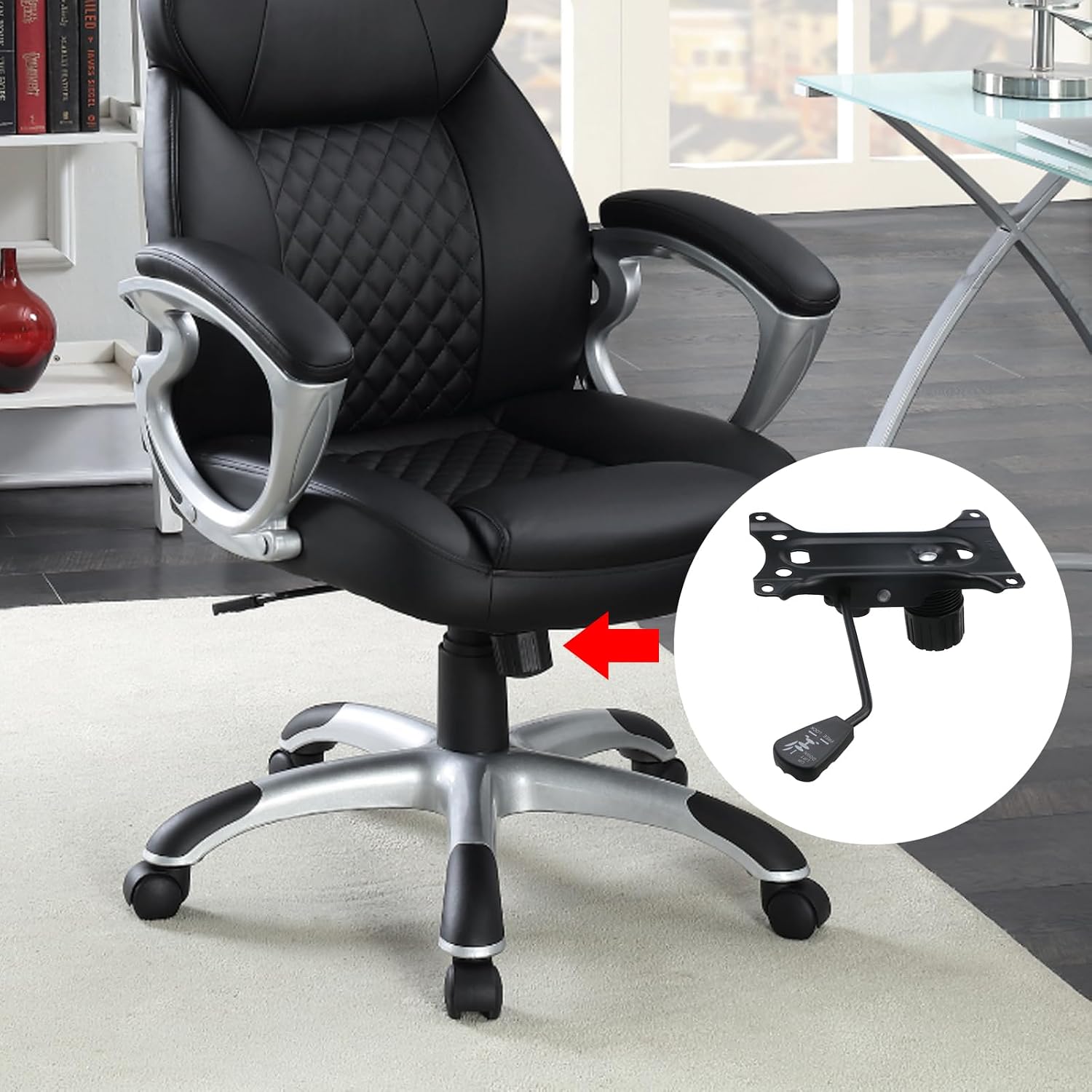 Wealrit Office Chair Tilt Base, Heavy Duty Control Lift Mechanism Black Swivel Base Plate 8.3" x 5.1" Mouting Holes Dimension Office Chair Parts Replacement