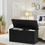 Timberer 39.4" Storage Chest, Wooden Storage Bench, Large Storage Trunk with 2 Safety Hinges, Entryway Shoes Bench for Living Room, Bedroom, Black