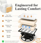 Oversized Power 270°Swivel Rocking Recliner Chair Nursery, White | Wraparound Arms, Four Storage Side Pockets, Detachable Organizer, 2 Pillows, USB & Type-C, One-Touch Controls, 30°Rocking
